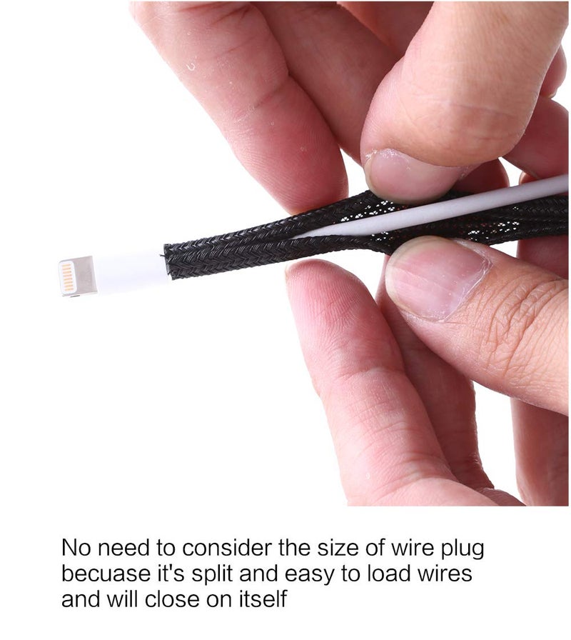 Alex Tech 25ft - 1/8 inch Cord Protector Wire Loom Tubing Cable Sleeve Split Sleeving For USB Cable Power Cord Audio Video Cable â€“ Protect Cat From Chewing Cords - Black - Image 2